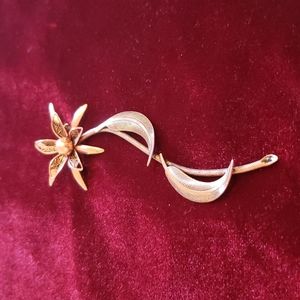 Retro Vintage Copper Flower and Leaf Broach